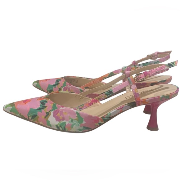 Nine West Pink Floral Slingback Heels Pointed Toe Shoes Pumps Women's Size 7 New - Picture 2 of 9